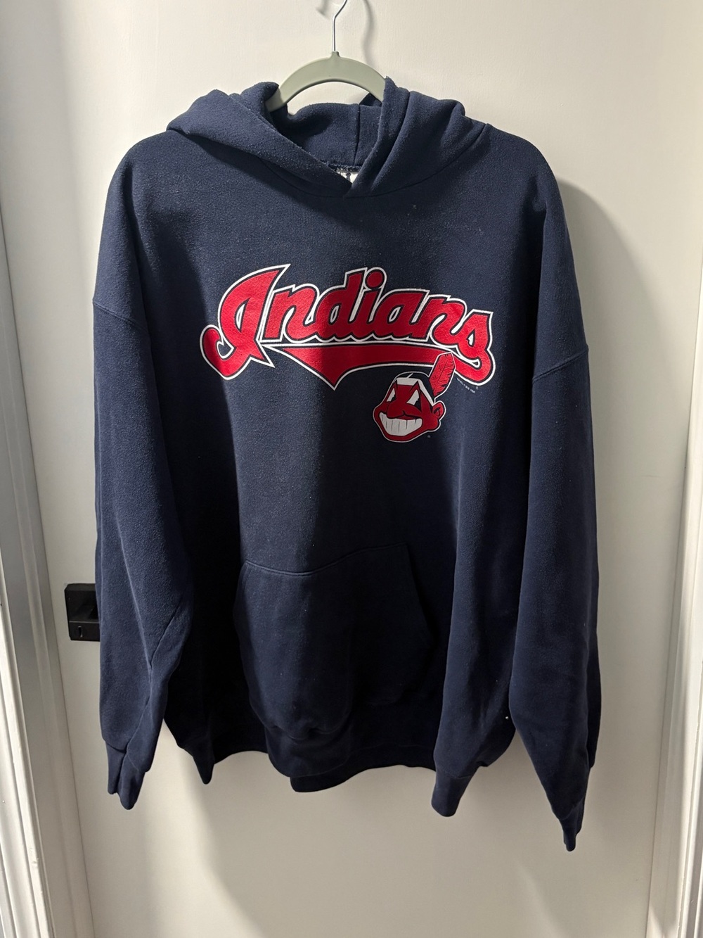Vintage Indians Navy Hoodie Sweatshirt - Red Logo